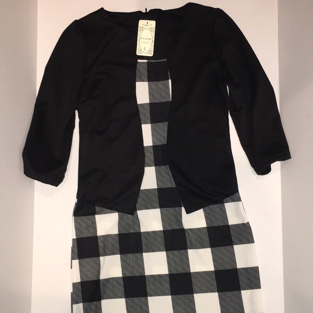 Livagirl Black & White Plaid Dress with Faux Blazer Detail – Size L (NWT)